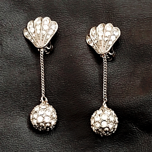 Vintage Silver & Rhinestone Ball Drop Art Deco Earrings - Picture 6 of 8